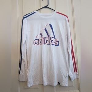 Adidas Boys Long Sleeve Shirt L (14/16) Red/White/Blue 
